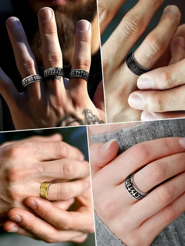 Miniatura 4 de FaithHeart Anillo giratorio nórdico vikingo con runas de acero inoxidable chapado en oro para hombres y mujeres, puede grabar personalizado