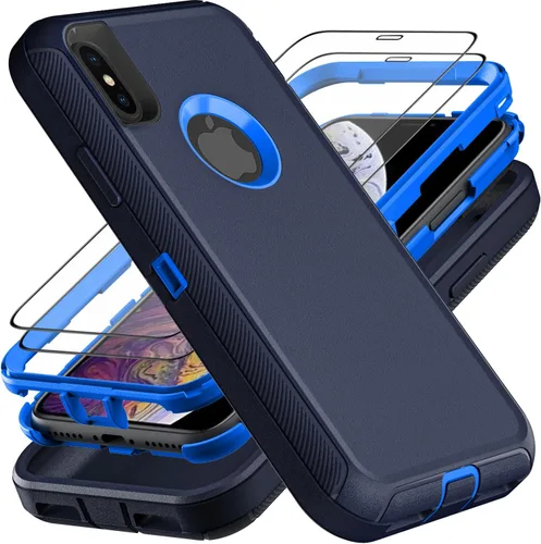 Miniatura 10 de YKHJKLEC Funda para iPhone X/iPhone Xs, grado militar 3 en 1, resistente a los golpes, a prueba de caídas, polvo con 2 protectores de pantalla