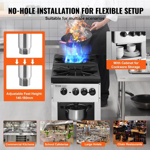 Miniatura 6 de VEVOR Estufa de Gas Comercial con 2 Quemadores, Estufa de Cocina de Encimera de Propano y Gas Natural, Placa Caliente de Gas de Acero Inoxidable