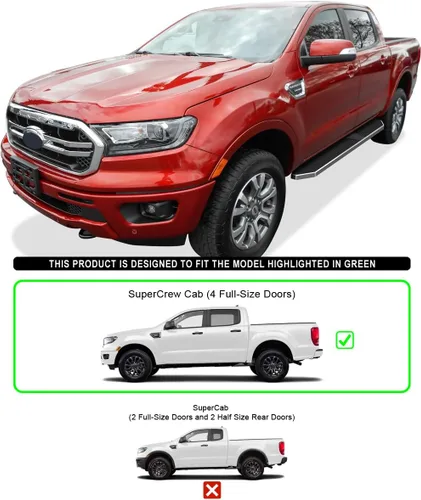 Miniatura 6 de HD Ridez Estribo de estilo plano pulido compatible con Ford Ranger SuperCrew Cab 2019-2023 de 4 puertas (barras laterales de escalones laterales)