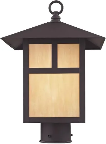 Miniatura 8 de Livex Lighting 2134-07 Montclair Mission 1 Light Outdoor Bronze Finish - Cabezal de poste de latón macizo con vidrio Tiffany iridiscente