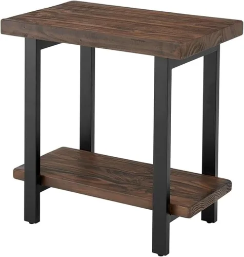 Miniatura 9 de Alaterre Furniture Pomona - Mesa auxiliar de madera maciza de 2 niveles con acabado natural y patas de metal, decoración moderna de granja