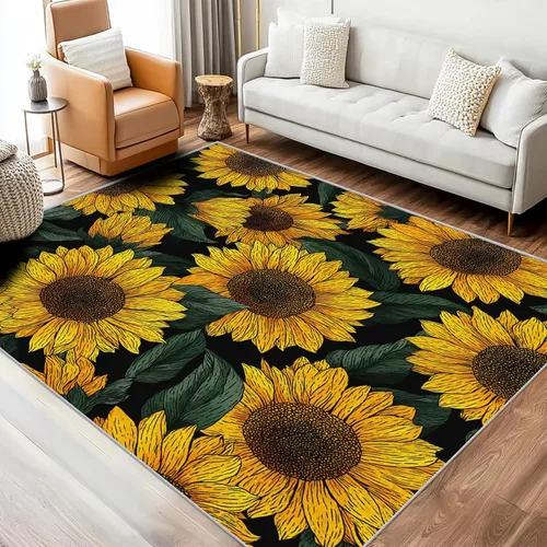 Miniatura 12 de Purple Flower Rugs for Living Room 7x8, Retro Floral Bedroom Carpet, Vintage 70s Bohemian Pattern Design Area Rug, Washable Non Slip Soft Area