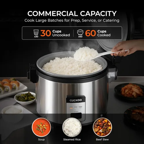 Miniatura 4 de CUCKOO Arrocera comercial y calentador, olla arrocera extra grande de 30 tazas sin cocer / 60 tazas cocidas, olla industrial profesional de granos
