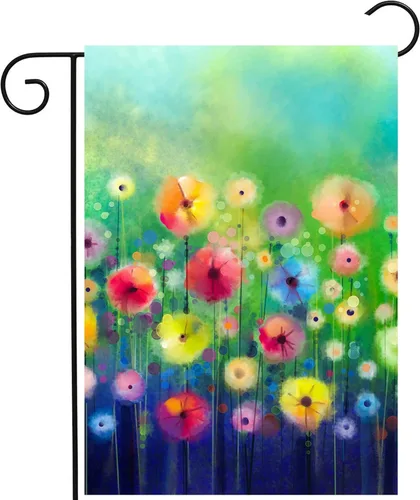Acuarela abstracta primavera verano temporada flores verdes pintura arte jardín patio bandera 12 x 18 pulgadas poliéster bandera bienvenida casa