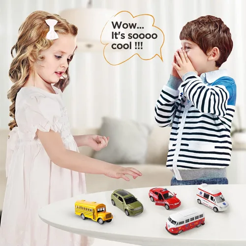 Miniatura 7 de KIDAMI Juego de 5 autos de juguete de metal fundido a presión, puertas que se abren, ambulancia de autos retrocedentes, paquete de regalo para niños