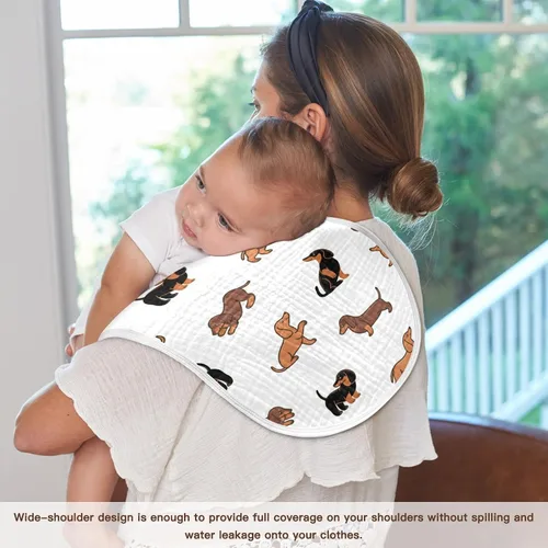 Miniatura 6 de Juego de 4 paños de muselina para bebé, suaves y absorbentes, lindos perros salchicha, paños de muselina, baberos, toalla facial para niños recién