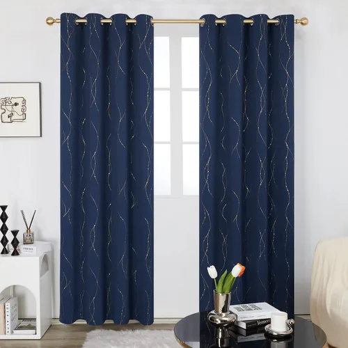 Miniatura 3 de Deconovo - Cortinas blackout con patrón de constelación, estampado metálico, ojales y bloqueo de luz para ventana de sala, 2 paneles