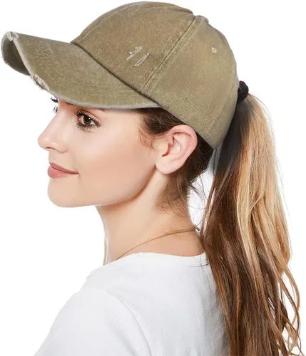 Miniatura 6 de Muryobao Gorra de béisbol ajustable de algodón desgastado para mujer, diseño de cola de caballo y moño desordenado