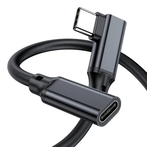 Cable extensor USB C de ángulo recto corto, 0.7 pies, 5 A, PD 240 W, tipo C, macho a hembra, USB 3.1 Gen 2 de 20 gbps compatible con PSVR2,