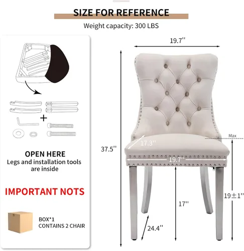 Miniatura 3 de Juego de 2 Sillas de Comedor Modernas de Mediados de Siglo, Tapizadas en Terciopelo Beige con Respaldo Acolchado, Sillas de Cocina y Comedor, Patas
