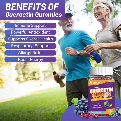 Miniatura 6 de Paquete de 2 gomitas de quercetina, 1000 mg de quercetina con bromelina zinc saúco, apoyo inmunológico y antioxidante, gomitas veganas para adultos