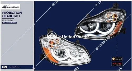 Miniatura 7 de United Pacific Conjunto de faros delanteros de proyección 31457, RH, carcasa negra, haz alto/bajo, bombilla de cuarzo H7/H1, con luz de señal, luz