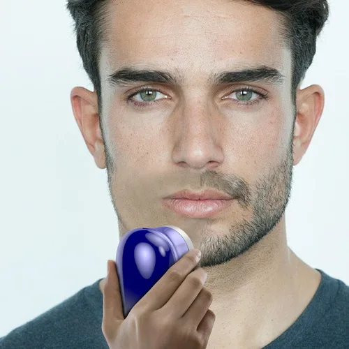 Miniatura 3 de Mini afeitadora eléctrica, afeitadora eléctrica de tamaño de bolsillo para hombres y mujeres, recargable, fácil de usar con un botón, portátil, Azul