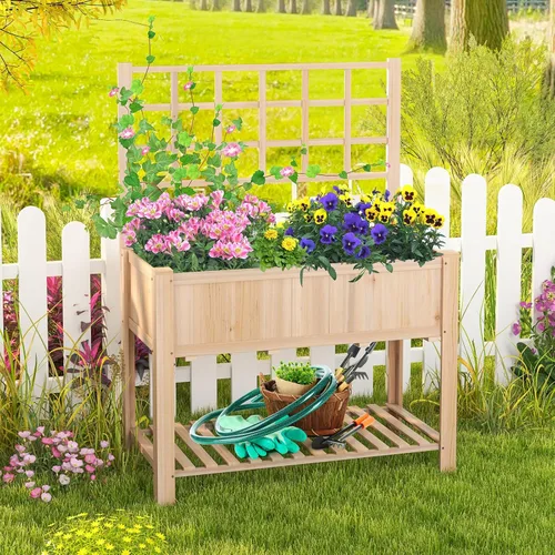 Miniatura 9 de S AFSTAR Cama de jardín elevada con enrejado, maceta elevada de 42 x 21 x 58 pulgadas con patas, estante de almacenamiento inferior, forro
