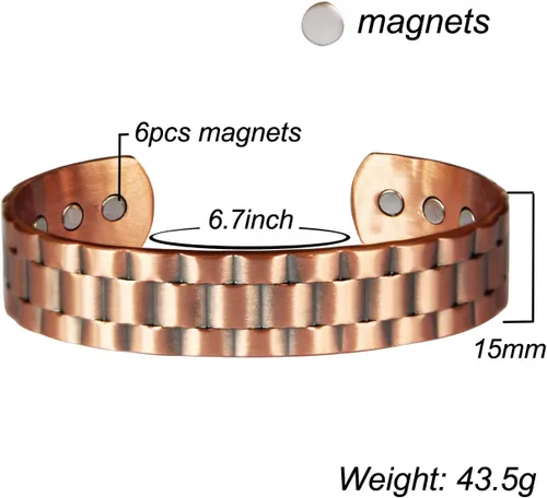 Miniatura 2 de Pulsera de cobre para hombre, pulsera magnética de cobre puro con 6 potentes imanes, regalo para padre, huaband o novio en aniversario, cumpleaños