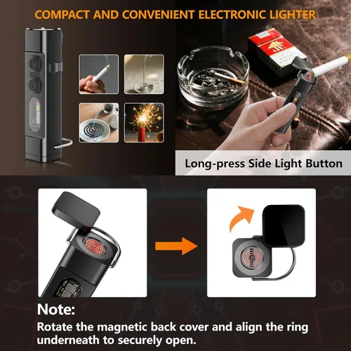 Miniatura 3 de SKYFIRE 2Pack linterna recargable EDC con encendedor eléctrico, clip y base magnética, mini linternas con luz LED UV roja y blanca, luz de bolsillo