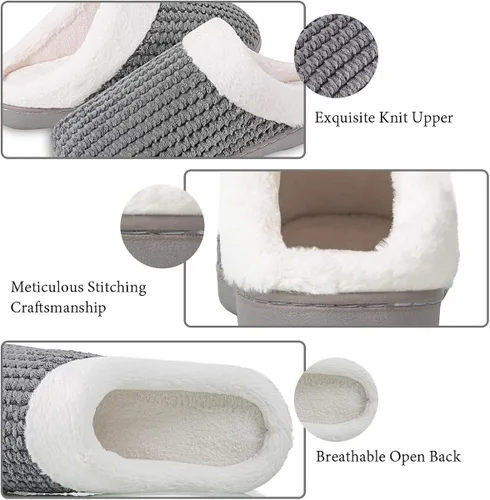 Miniatura 6 de Pantuflas de espuma viscoelástica para mujer cómodo vellón forrada de lana de felpa para interiores y exteriores