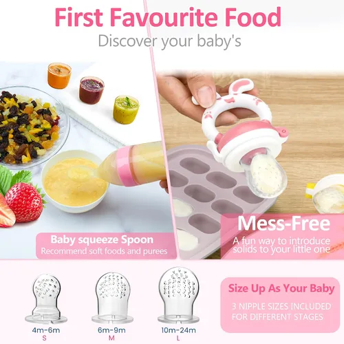 Miniatura 2 de Chupete Alimentador de Frutas para Bebé - Paquete de 6 2 Chupetes Alimentadores de Comida para Bebés y 2 Cucharas Dispensadoras de Comida