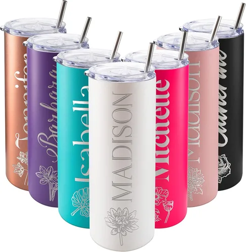 Miniatura 14 de Vaso delgado personalizado, popote, tapa y cepillo incluidos, oro rosa de 20 onzas, regalos personalizados para mujeres, regalo para mamá, vaso
