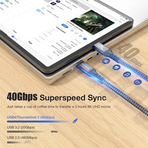 Miniatura 3 de ULT-WIIQ Cable USB4 - Thunderbolt 4, transferencia de datos de 40 Gbps, 240 W PD, 3.1 USB C a C, carga rápida, 8K/6K @60Hz, compatible con iPhone 15