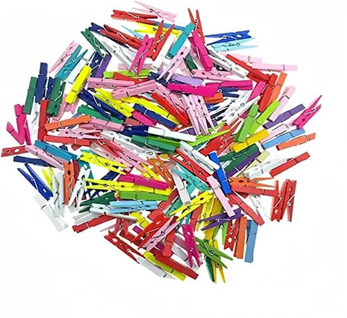 Miniatura 6 de 100 piezas Mini madera natural ropa foto papel clavija pin pinzas artesanía clips escuela oficina papelería (azul)