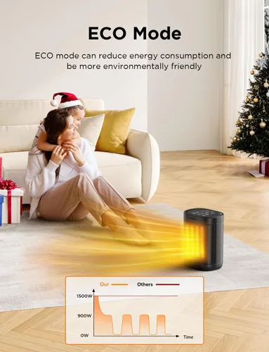 Miniatura 2 de Calentador de espacio de 1500 W para uso en interiores, calentamiento rápido 2S, calentador eléctrico de cerámica con termostato, temporizador de 24