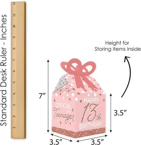 Miniatura 7 de Big Dot of Happiness 13º cumpleaños rosa oro rosa – Cajas de regalo cuadradas – Cajas de lazo para fiesta de feliz cumpleaños – Juego de 12