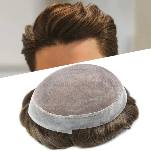 Miniatura 10 de Toupee - Pieza de cabello humano virgen transpirable para hombres, tupé real, sistema de reemplazo de cabello para hombre, mono, fino, 6X8#1, negro