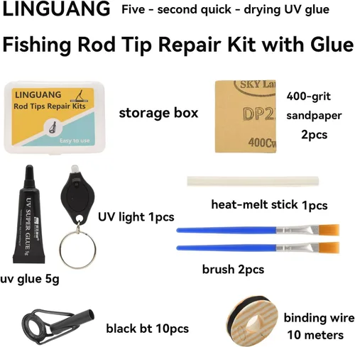 Miniatura 6 de Fishing Rod Top Tips Replacement Rpair Kit with UV Glue UV BTST-D