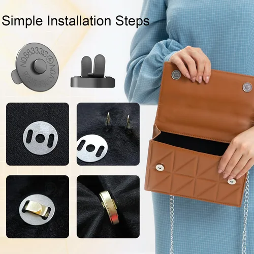 Miniatura 3 de CooBigo 24 juegos de broches magnéticos para cierres de bolso de 14 mm, kit de repuesto de broches magnéticos para bolsos y bolsos de mano, ropa