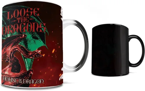 Morphing Mugs House of Dragon – Loose The Dragons – Una taza de cerámica que cambia de color de 11 onzas – Imagen revelada cuando se añade líquido