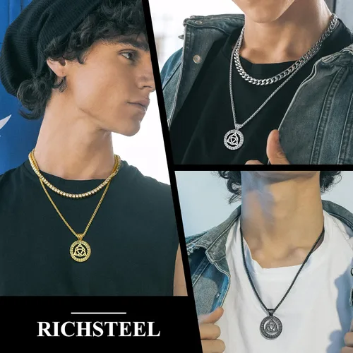 Miniatura 3 de Richsteel Collar con colgante de triquetra de acero inoxidable con nudo celta para hombres y mujeres, amuleto de protección, joyería con talismán