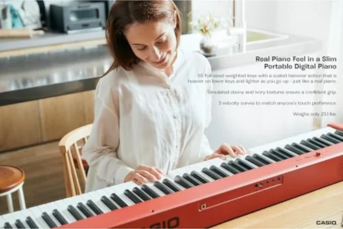 Miniatura 2 de Casio CDP-S160 - Piano digital de 88 teclas con peso y teclado de acción de martillo escalado Modo dúo para estudiantes Sensación realista, Rojo