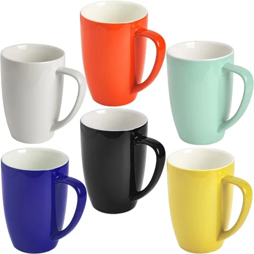 homEdge Juego de tazas de porcelana, taza de 16 onzas para té, latte, moca, chocolate caliente, juego de 6, colores surtidos
