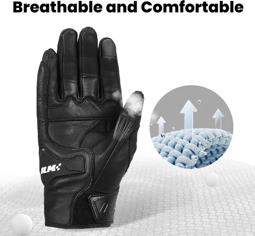 Miniatura 5 de ILM - Guantes de piel de cabra para motocicleta, moto, deportes motorizados, con función para pantalla táctil, para hombre y mujer, modelo DN01