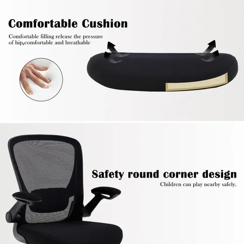 Miniatura 5 de Silla de oficina en casa, silla de escritorio ergonómica, silla de computadora de malla con brazos abatibles, altura ajustable, respaldo medio