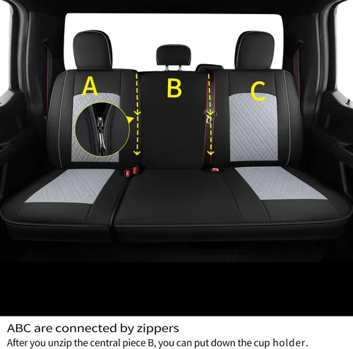 Miniatura 6 de LUCKYMAN CLUB Juego completo de fundas de asiento F150 Q7, para Ford F150 2015-2023 y F250 F350 F450 2017-2023 (juego completo, negro-gris)