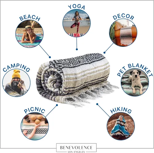 Miniatura 3 de Manta mexicana tipo sarape, tejida a mano, perfecta para usarse como tapete de yoga, manta de playa, manta de picnic, montura de caballo