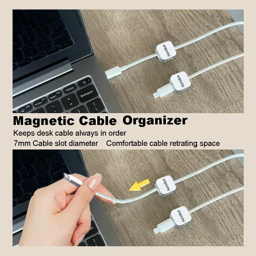 Miniatura 7 de Paquete de 10 clips magnéticos para cables, organizador de cables, soporte adhesivo para cable de teléfono para mesita de noche, escritorio, cables
