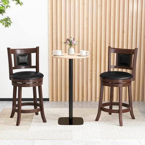 Miniatura 2 de Giantex Juego de 2 taburetes de bar giratorios de 25.5 pulgadas de altura de mostrador con respaldo ergonómico, asiento acolchado suave, patas