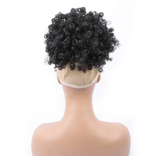 Miniatura 7 de Cola de caballo con cordón y flequillo, extensiones de cola de caballo afro para mujer, cola de caballo corta y rizada con flequillo con clip para 1b