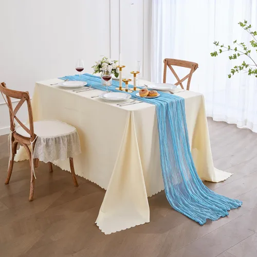 Miniatura 4 de Nialnant Camino de mesa de estopilla azul bebé, camino de mesa bohemio de 13 pies para cocina, cena, fiesta de Año Nuevo azul, decoración de bodas