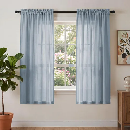 Miniatura 20 de PrinceDeco - Cortinas de lino de 63 pulgadas de largo para sala de estar, gruesas, de arpillera, con bolsillo para barra, cortinas para ventanas