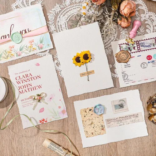 Miniatura 5 de 100 hojas de papel de borde deckled de 5 x 7 pulgadas, papel hecho a mano de 160 GSM, papel de acuarela áspero/texturizado para invitaciones