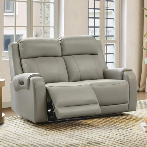 Miniatura 12 de CHITA Sofá reclinable eléctrico de piel auténtica, sofá reclinable con reposacabezas eléctrico, doble motor, puertos de carga USB, sofá reclinable