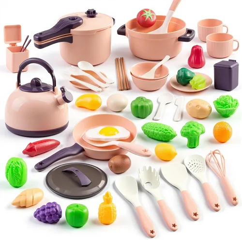Miniatura 15 de 118 piezas de accesorios mini para cocina de juego para niños, juego de cocina de simulación con utensilios de cocina, vajilla y 2 juegos de frutas