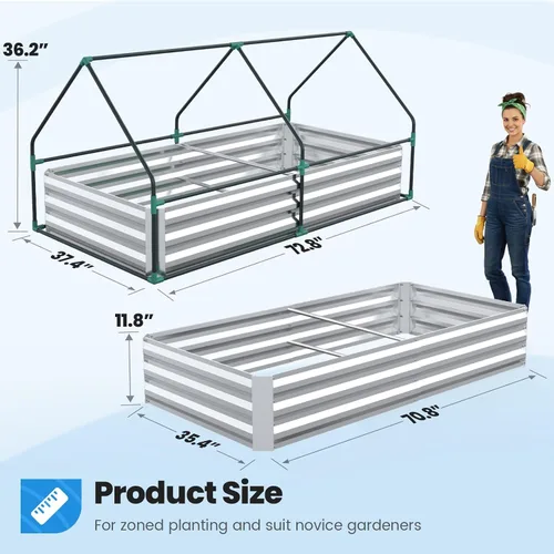 Miniatura 5 de Quictent juego de cama de cultivo elevada y galvanizada con cubierta de metal, con 2 ventanas, pequeño invernadero, con 20 etiquetas y guantes