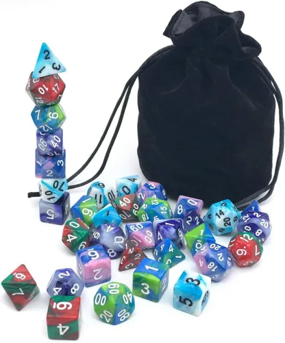 Miniatura 3 de Juego de dados para Dungeons & Dragons, DND, RPG, juego de dados poliédricos, juego de dados surtidos, 35 en total, 5 juegos con bolsa de dados