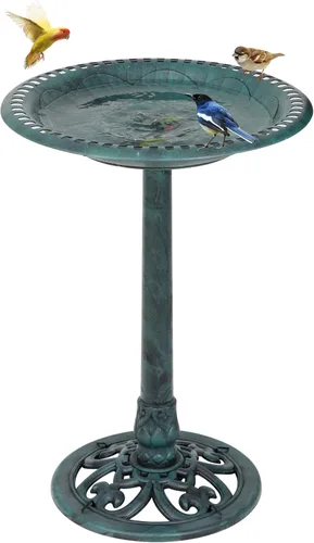 Nova Microdermabrasion - Pedestal para baño de aves, cuenco estilo vintage, para decoración del jardín, exteriores, color verde rústico, 28 pulgadas